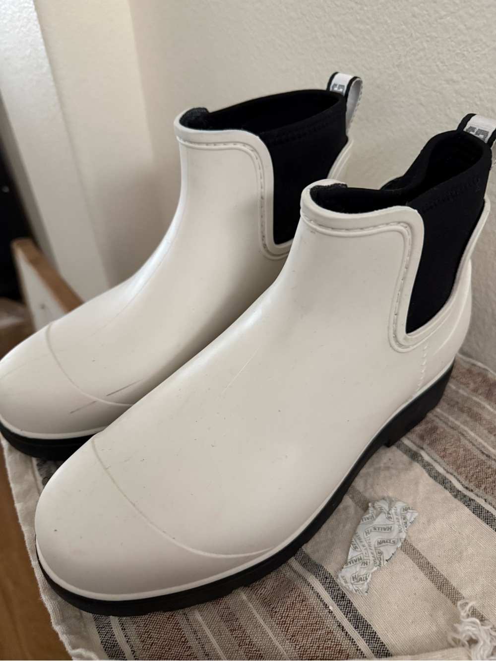 UGG White and Black Chelsea Rain Ankle Boots